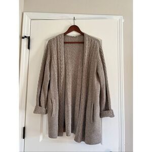 J Jill Oatmeal Cable Cardigan - L